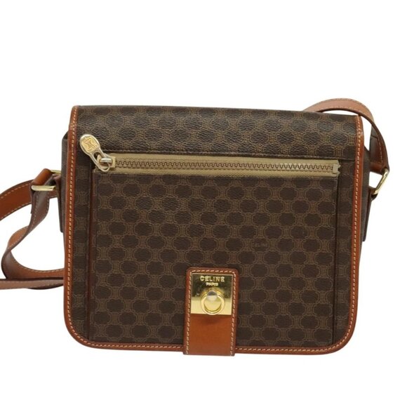 CELINE Macadam Canvas Shoulder Bag PVC Leather Brown Gold - Picture 10 of 16